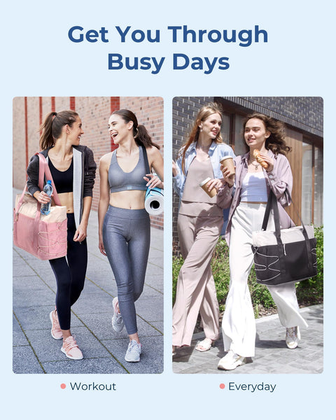 BAGSMART Tote Bag for Women, Foldable Tote Bag With Zipper Large Handbags Shoulder Bag Commuter bag for Travel/Work/Sport, Pink BAGSMART