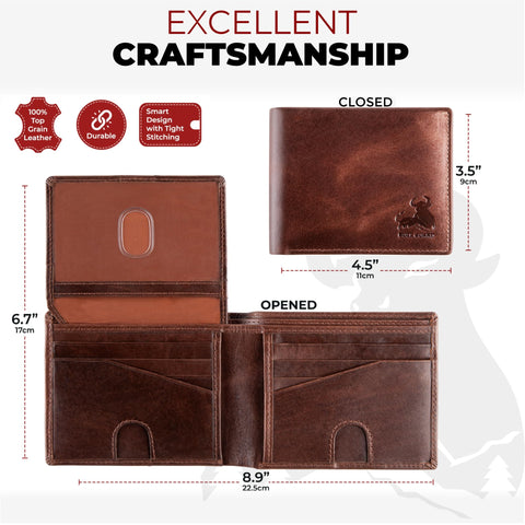 BULL GUARD Mens RFID Blocking Bifold Wallet Soft Genuine Leather Brown Western | Secure and Durable Extra Capacity Billfold with 11 Credit Cards, Flip Up ID BULL GUARD