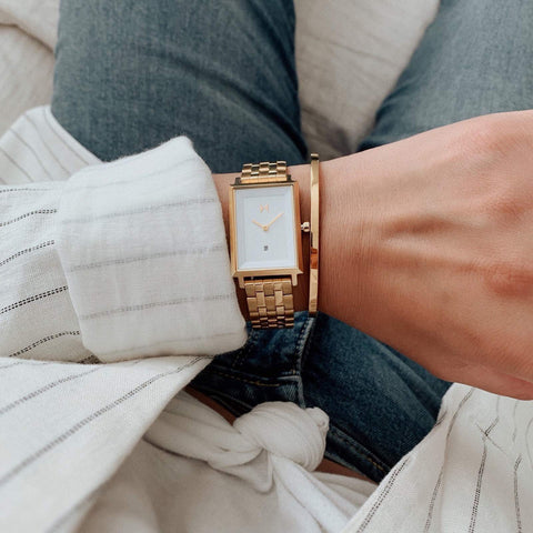 MVMT Signature Square Watches for Women - Premium Minimalist Women’s Watch - Analog, Stainless Steel, 5 ATM/50 Meters Water Resistance - Interchangeable Band - 24mm MVMT