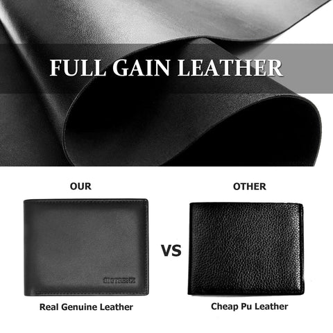 Sigtrenx Leather Wallets for Men, Genuine Leather Mens Wallets Bifold, Rfid Blocking Mens Wallet with 2 ID Windows (Black) Sigtrenx