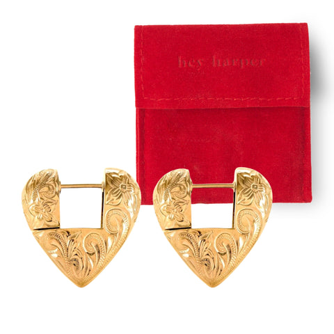 Hey Harper Hoop Gold Engraved Heart Daphne Anisa Earrings For Women Trendy - Lightweight Waterproof & Sweatproof Jewerly