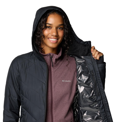 Columbia Womens Heavenly Long Hooded Puffer Jacket, Black, Large Columbia