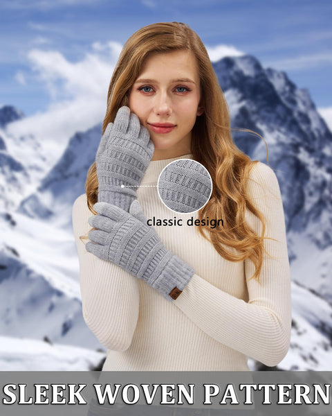 REACH STAR 2 Pairs Winter Gloves for Women, Touch Screen Warm Knit Thermal Gloves for Cold Weather for Hiking Driving Running Christmas Gifts Stocking Stuffers