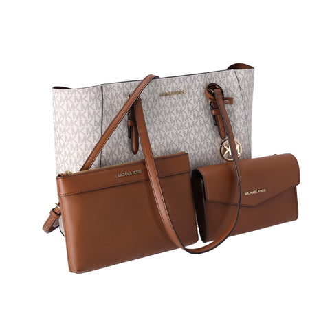 Michael Kors Charlotte Large Leather 3-in-1 Tote Crossbody Handbag Vanilla MK Michael Kors