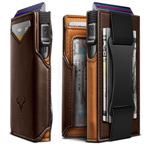 BULLIANT Men Wallet Gift Boxed,Slim Front Pocket Wallet Money Clip Card Holder 3.8"x2.7",Pop-up Access BULLIANT