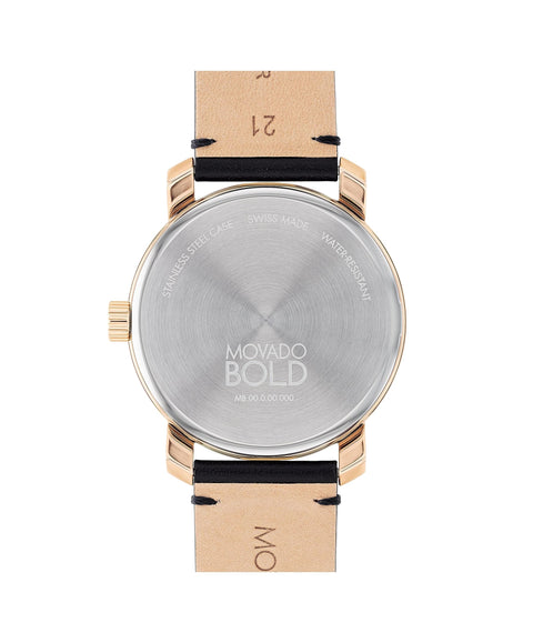 Movado Bold Access Men's Swiss Quartz 3600945 Watch with Ionic Plated Rose Gold Tone Steel Case and Black Leather Strap, in Sleek, Sporty Elegance Movado
