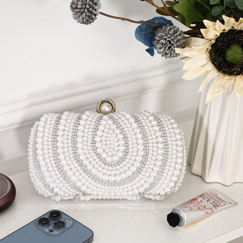 Tanpell Pearl Clutch Women's Beaded Purse Formal Evening Bags Wedding Bridal Evening Clutch Bag (Silver) Tanpell