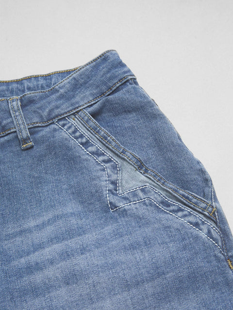Flamingals Wide Leg Jeans for Women Mid Waist Baggy Stitch Decor Denim Washed Pants Without Belt Mid Blue L