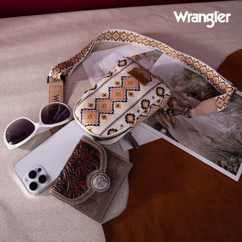 Wrangler Aztec Crossbody Sling Bags for Women Cross Body Purse with Detachable Strap WG2205-210TN Wrangler