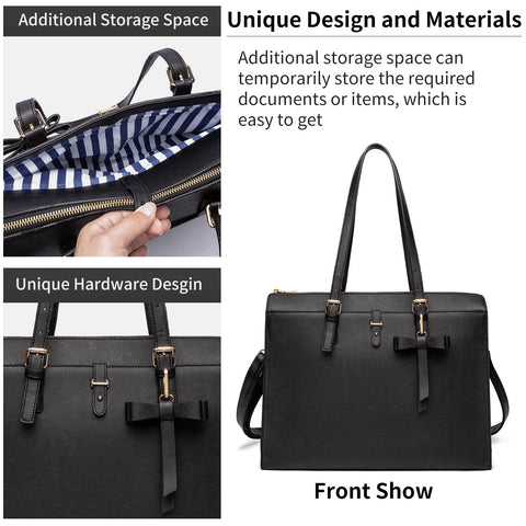 Keyli Laptop Tote Bag for Women Christmas Gifts Waterproof Leather Work Briefcase with Built-in USB Charging Port Computer Shoulder Bags Fits 15.6 Inch, Business Handbag Purse 4pcs Set Black Keyli