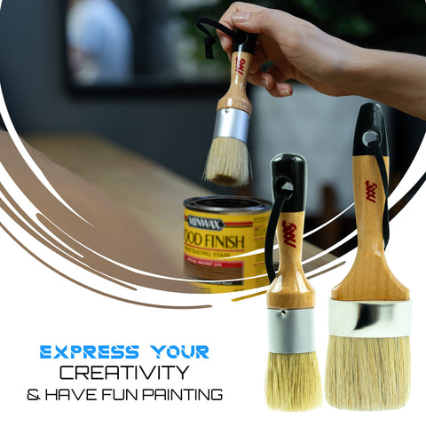 Chalk Paint Brushes Set, Pack of 2 Wax Brush - 2.5 Inches Large, Natural Bristles, Perfect for Furniture Painting, Stencils, Waxing - No Shedding, Superior Paint Pick-Up & Release MODERN ART SUPPLIES A PRODUCT OF SMARTVISION CO