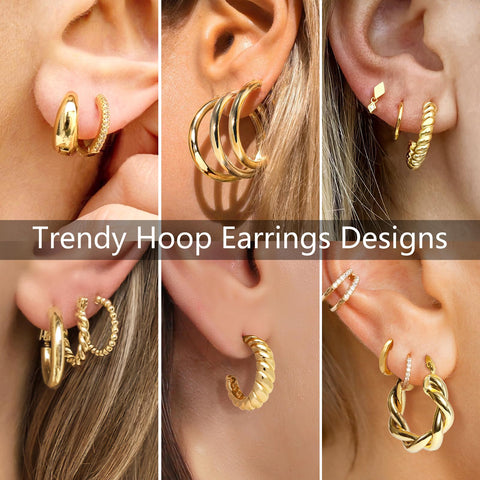 Adoyi Gold Hoop Earrings Set for Women Girls Trendy 14K Plated Gold Hoops Small Chunky Earrings Twisted Huggie Ear ring Pack Lightweight 9 Pairs Jewelry Set for Valentines Mother's Day Birthday Gifts