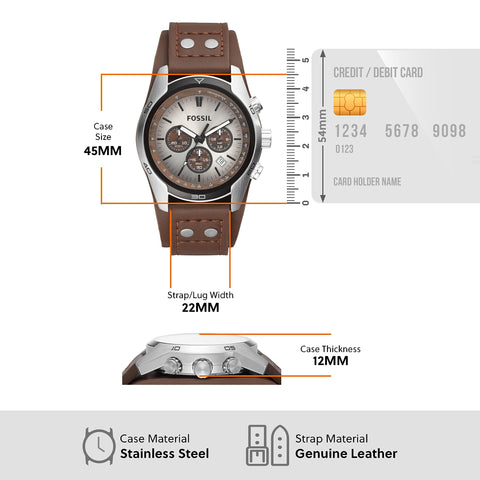 Fossil Men's Coachman Quartz Stainless Steel and Leather Chronograph Watch, Color: Silver, Brown (Model: CH2565) Fossil