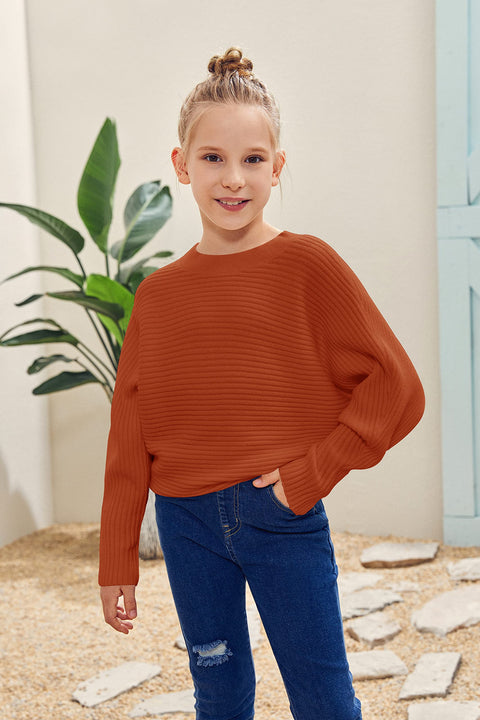 Mafulus Girl's Oversized Crewneck Fall Sweaters Kids Batwing Long Sleeve Slouchy Chunky Cute Pullover Jumper Shirts 5-14T Orange