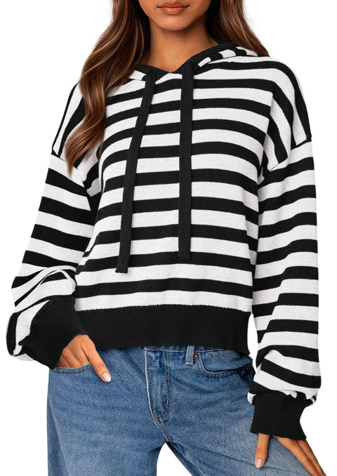 PRETTYGARDEN Womens Striped Sweaters 2025 Fall Pullover Hoodies Y2K Casual Long Sleeve Tops Winter Fashion Clothing (Striped Black White,Large)