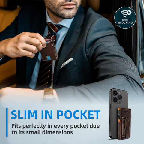 miyozi Men Wallet,with Money Clip Coins Pocket ID Window,Slim Front Pocket RFID Blocking Pop-up Card Holder 3.9"x 2.7", Gift Boxed