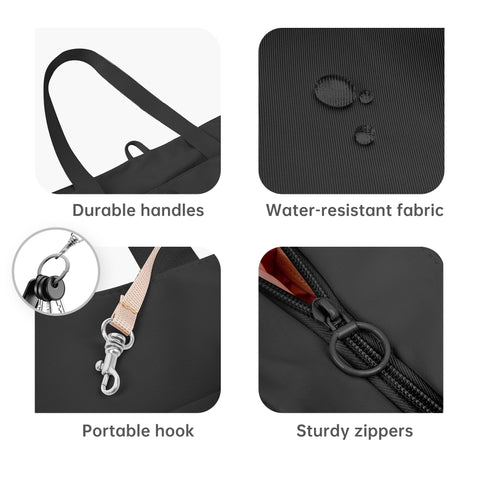 KarSyon Tote Bag for Women Foldable Tote Purses Bags With Cup Holder Zipper Travel Shoulder Bag Handbag for Work,Nurse,School (Black)