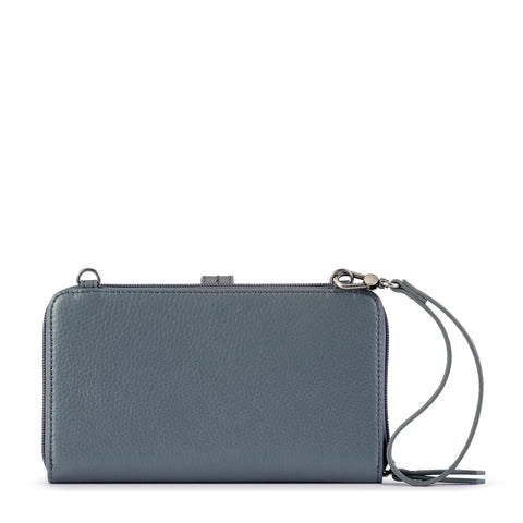The Sak Iris Smartphone Crossbody Purse - Women's Cellphone Bag & Wallet For Everyday - Convertible Wristlet With Zipper in Dusty Blue Block/Leather The Sak