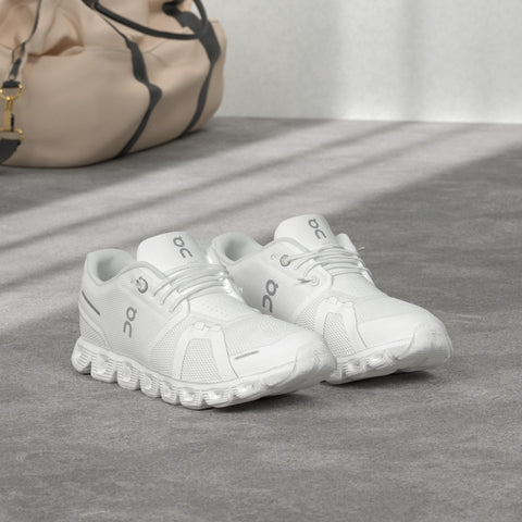 On Women's Cloud 5 Sneakers, All White, 8 Medium US