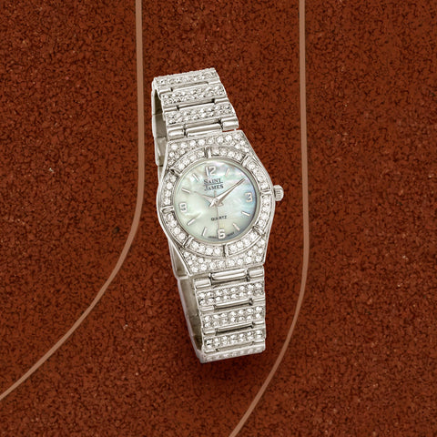 Ross-Simons Saint James Women's 25mm Crystal and Mother-of-Pearl Watch in Stainless Steel Ross-Simons