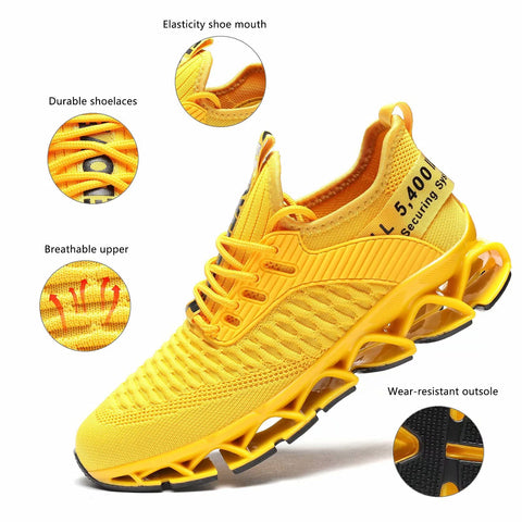 Womens Running Shoes Blade Tennis Walking Fashion Sneakers Breathable Non Slip Gym Sports Work Trainers Yellow Kundork