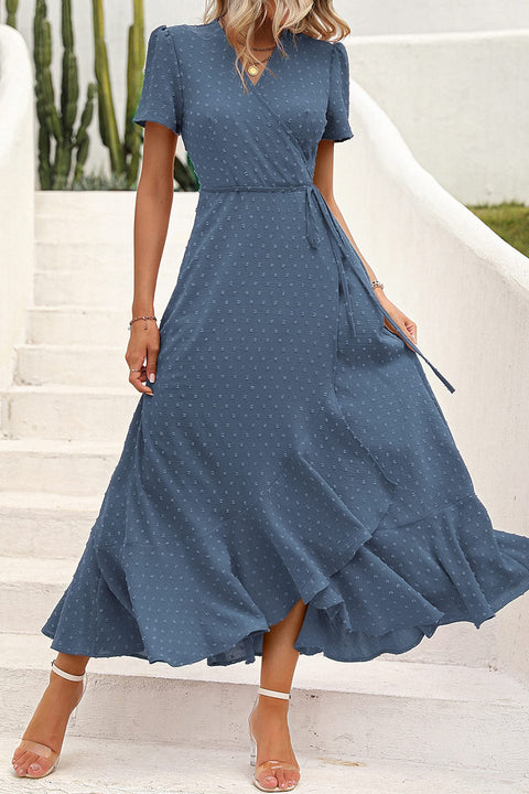 PRETTYGARDEN Women's Summer Wrap Maxi Dress Casual Boho Floral V Neck Short Sleeve Ruffle Hem Split Beach Long Dresses (Z_Blue,X-Large) PRETTYGARDEN