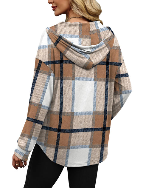 Sampeel Fall Sweatshirts for Women Trendy 2025 Long Sleeve Shirts Pullover Hoodies Sweaters Winter Clothing Flannel Shirt Brown Plaid L