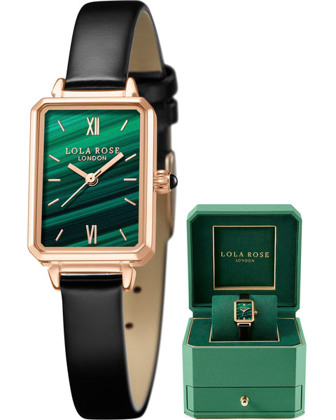 Lola Rose Dainty Women's Wrist Watch: Green Malachite Dial, Wrapped by Stylish Gift Box, Elegant Present for Ladies and Loved Ones Lola Rose