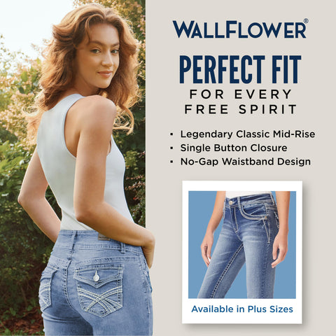 WallFlower Legendary Bootcut Jeans for Women, Classic Fit Mid-Rise Insta Stretch Denim in Standard and Plus Size, Juniors Jeans - Trixie, 7 Short