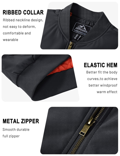 TACVASEN Black Bomber Jacket Men Winter Windbreaker Zip Up Lightweight Softshell Coats Outwear Black, L