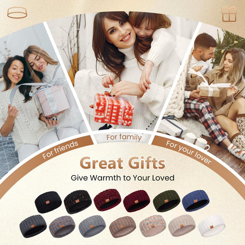 MUTKIS Winter Headbands for Women 3 Pack, Ear Warmers for Women Headband Wool Knit Thick Fleece Lined, Cold Weather Warm Ear Muffs(Black&Beige&Dark Gray) MUTKIS