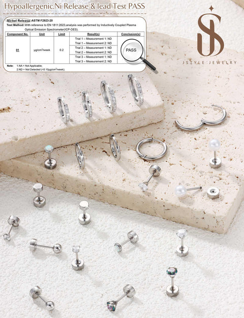 Jstyle Hypoallergenic Silver Stud Hoop Earrings for Women Small Flat Back Surgical Stainless Steel Earrings for Sensitive Ears Trendy Silver Hoops Cartilage Earring Stack Set Multiple Piercing Jewelry