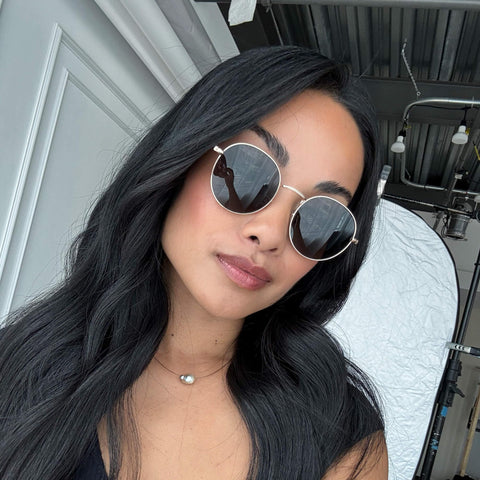 WearMe Pro - Reflective Lens Round Trendy Sunglasses (Gold Frame/Black Lens, 51)