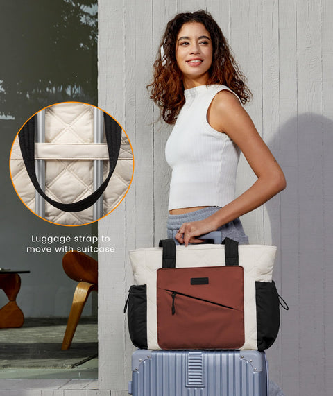 LOVEVOOK Tote Bag for Women, Puffer Bag and Work Bags with Zipper for Travel, Daily, School, Quilted Nurse Shoulder, 2pcs