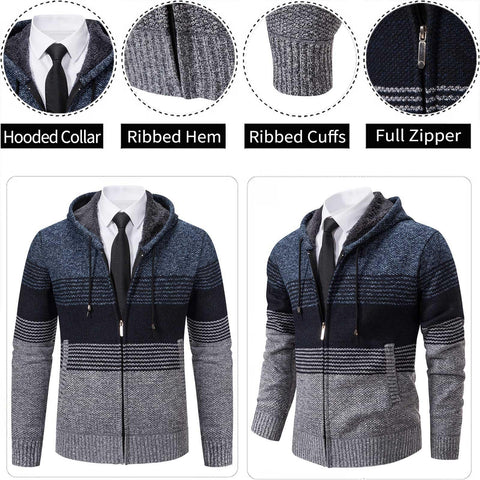 Mylldey Mens Hoodies Knit Sweater, Full Zip Fleece Lined Cardigan Sweaters Casual Regular Fit Knit Hooded Men Sweater Jacket(Blue, L)