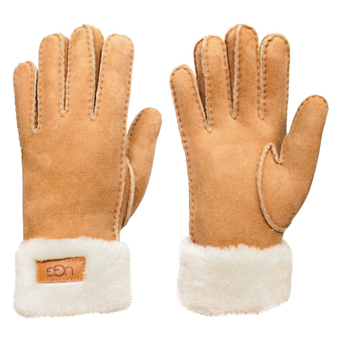 UGG Women's Turn Cuff Water Resistant Sheepskin Gloves, Chestnut, Large UGG