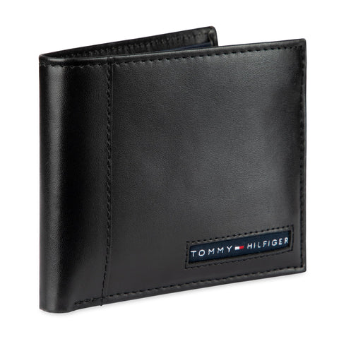 Tommy Hilfiger Men's Leather Wallet – Slim Bifold with 6 Credit Card Pockets and Removable ID Window, Black Cambridge, One Size