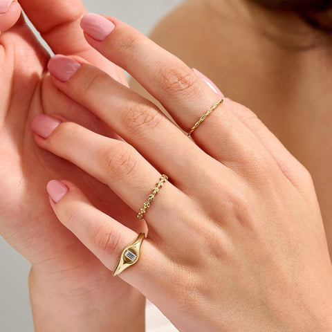 BRENNMORE Solid 14k Gold Stackable Rings for Women 14kt Gold Twisted Braided Band Ring Dainty Stacking Rings Real Jewelry Thin Stack Rings Womens Handmade Rope Ring Size 6 (Hammered Twisted, 6) BRENNMORE