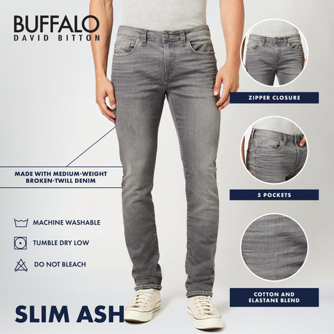 Buffalo David Bitton Men's Slim Ash Jeans, Grey Sanded, 34x32