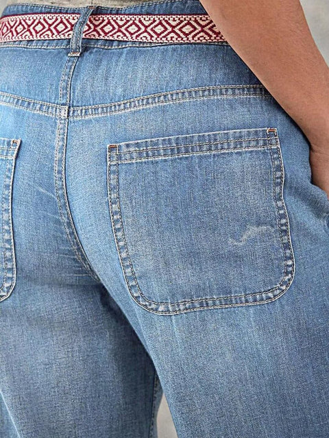 Flamingals Straight Leg Button Fly Jeans for Women Multi Pocket Mid Rise Jeans Without Belt Denim Pants Light Blue M
