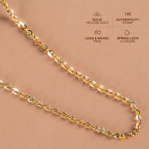 PORI JEWELERS 14K Gold 1.8MM Diamond Cut Anchor/Cable Chain Necklace- Yellow, White Or Rose -14"-24" (Yellow, 20) PORI JEWELERS