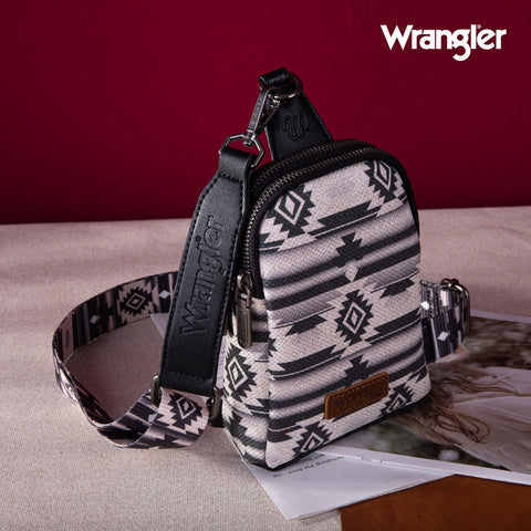 Wrangler Aztec Sling Bag Southwest Crossbody Bags Trendy Chest Bag for Women Shoulder Bag LG-WG2205-210BK Wrangler