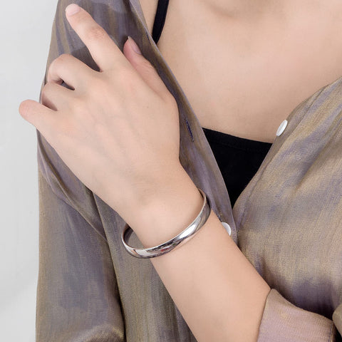 Dankadi Minimalism Women Men 925 Sterling Silver Bracelet Width 7-8MM Diameter 60-65 mm Solid Smooth On Bangle Cuff Fashion Fine Jewelry Gifts (Width 8MM 1 Piece, Diameter 60MM) Dankadi