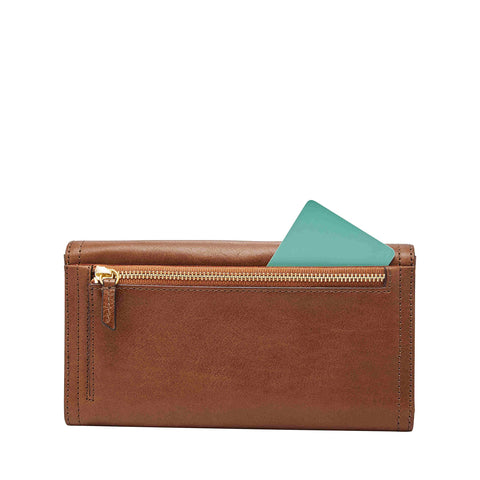 Fossil Women's Logan Leather Wallet RFID Blocking Flap Clutch Organizer, Brown (Model: SL7833200) Fossil