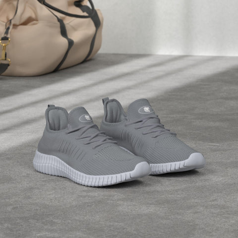 SK·TRIP Women's Walking Shoes Lightweight Breathable Flying Woven Mesh Upper Casual Jogging Shoes Ladies Tennis Shoes Workout Footwear Non-Slip Gym Sneakers for Women Grey