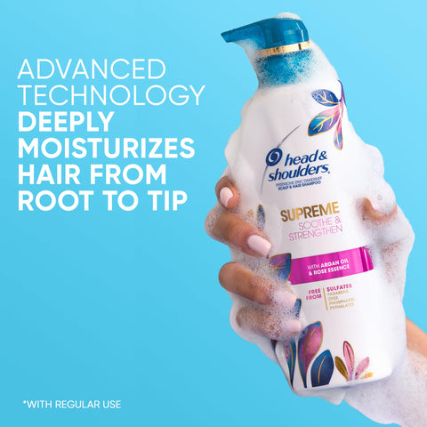 Head & Shoulders Supreme Anti-Dandruff Shampoo with Argan Oil and Rose Essence, 1% Pyrithione Zinc, Sulfate-Free, Deep Moisturization and Itch Control, 28.2 fl oz