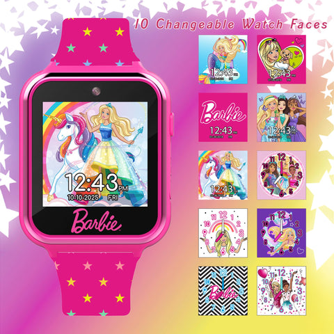 Barbie Kids Smart Watch - Interactive Touchscreen with Games, Selfie Camera, Step Tracker, Alarm, and Stylish Printed Silicone Strap - Fits Wrists 5.5" to 8.5"