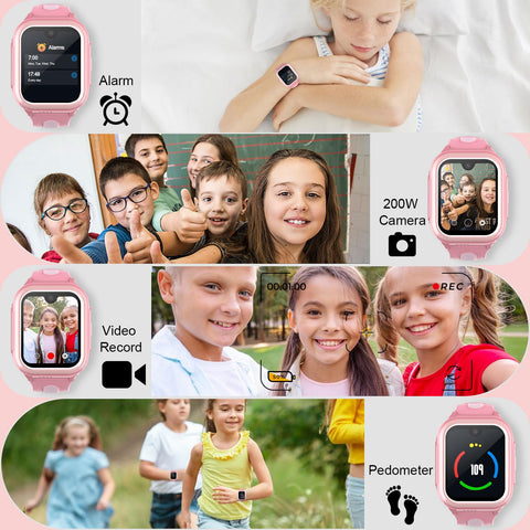 Wonlex 4G GPS Smartwatch for Kids, 1.78" AMOLED Touchscreen Phone Watch with SIM Card, Video Calls, Voice Chat, SOS, Camera, Music, Pedometer, Game, Birthday Gift for Girls Boys Ages 8-15(Pink)