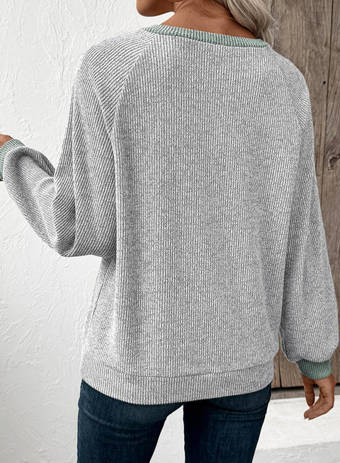 EVALESS Womens Fall Fashion 2025 Long Sleeve Shirts Patchwork Button Up V Neck Sweatshirt for Women Casual Trendy Pullover Teacher Outfits Tops Light Grey Medium