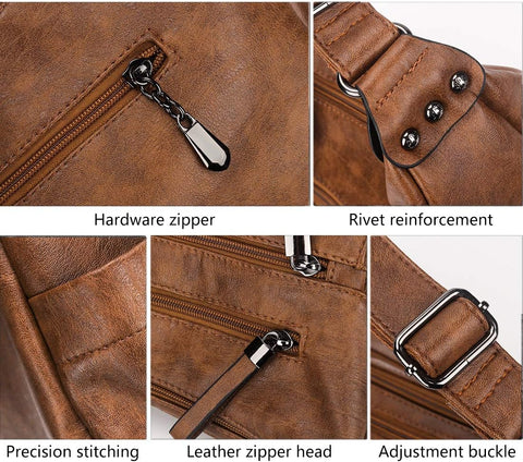 Artwell Fashion Crossbody Bag For Women Shoulder Bag Soft PU Leather Handbags Purses Multi Pocket Hobo Tote Bag (Brown)
